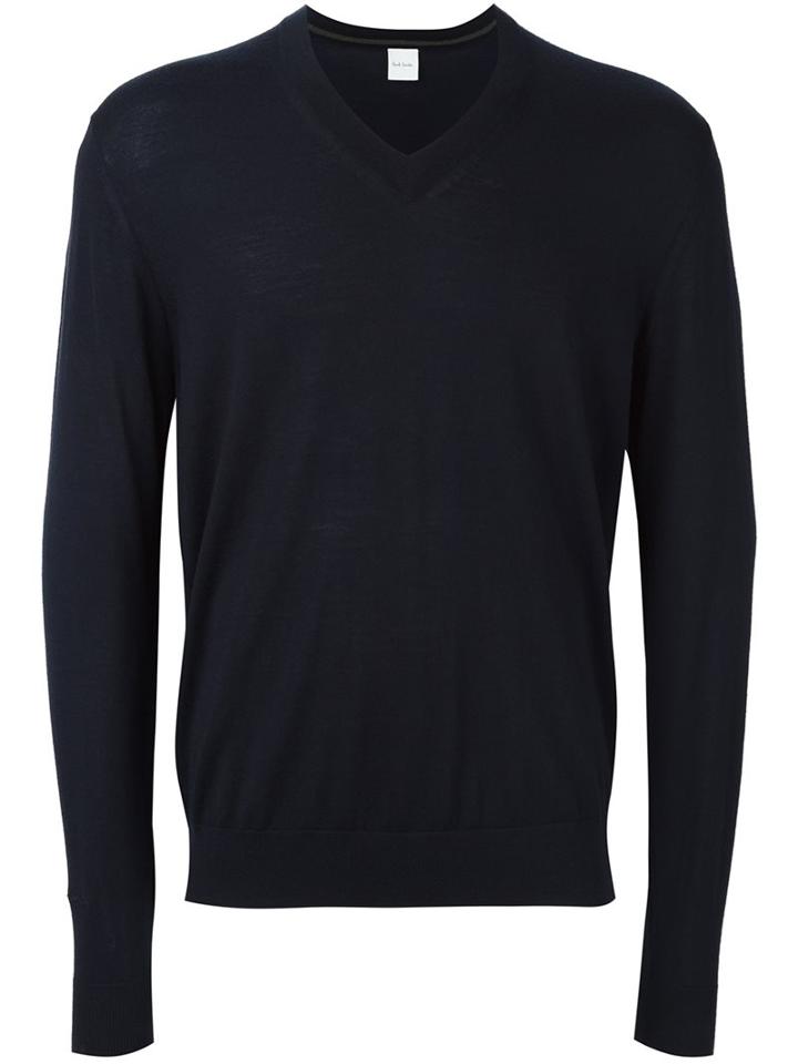Paul Smith V-neck Sweater, Men's, Size: Medium, Blue, Merino