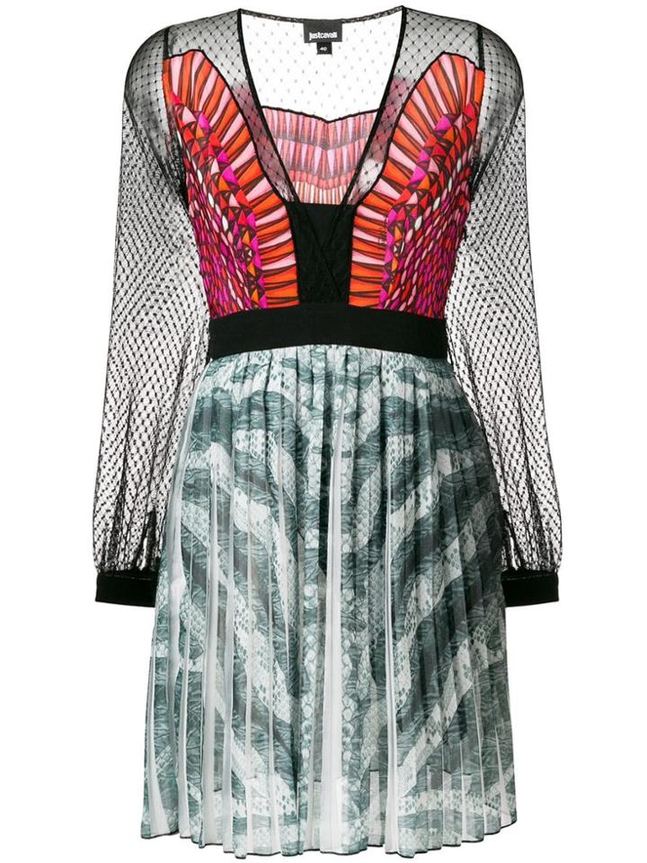 Just Cavalli Printed Pleated Dress - Black