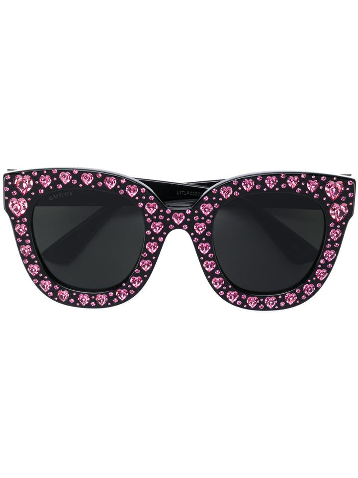 Gucci Eyewear Embellished Heart Sunglasses - Black