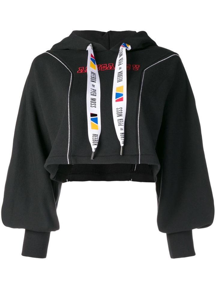Reebok By Pyer Moss Cropped Slogan Hoodie - Black