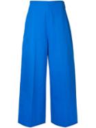 Msgm - Cropped Wide-leg Trousers - Women - Cotton - 42, Blue, Cotton