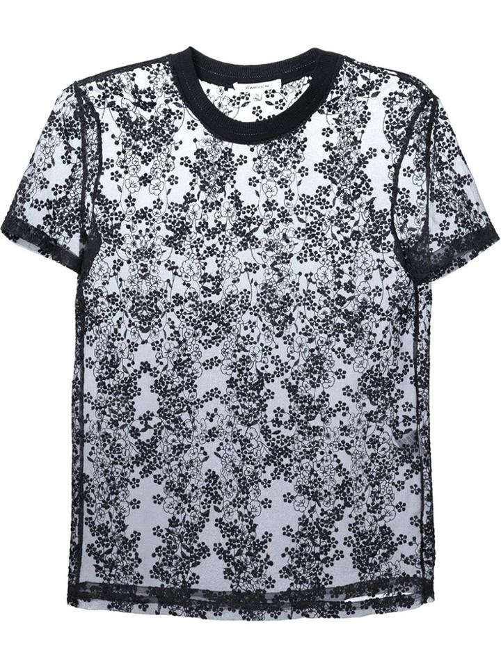 Carven Floral Embroidery Sheer Top - Black