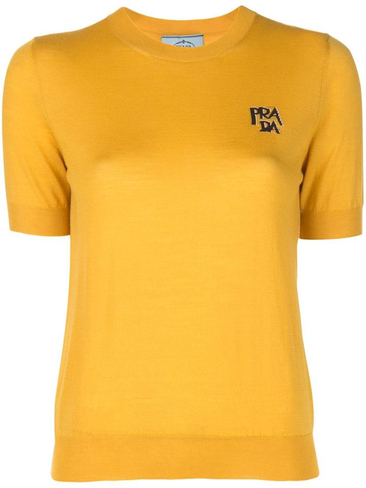 Prada Intarsia Logo Knitted Top - Yellow