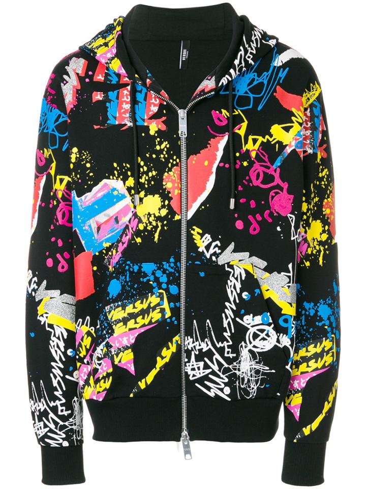 Versus Graffiti Logo Print Hoodie - Black