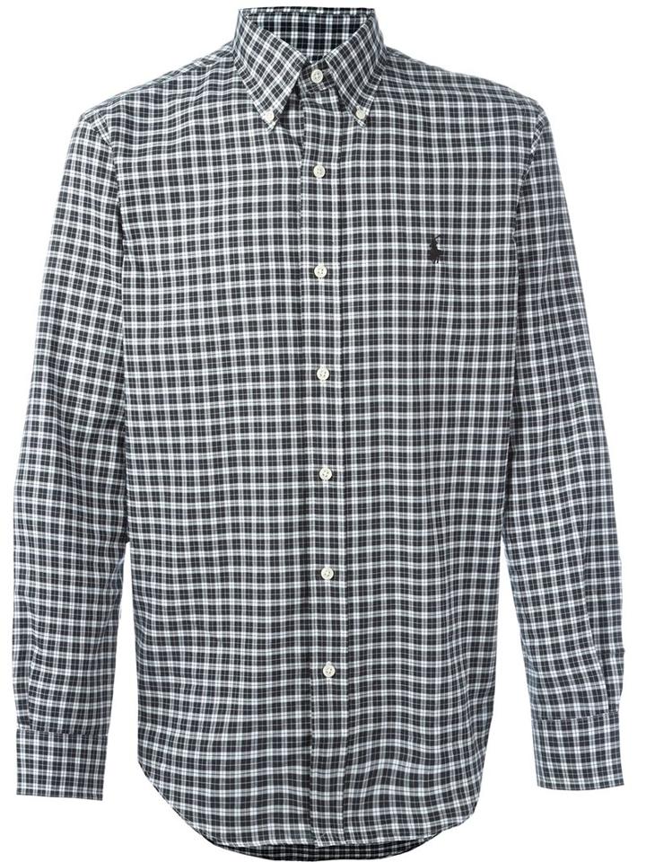 Polo Ralph Lauren Checked Logo Shirt, Men's, Size: Xl, Black, Cotton