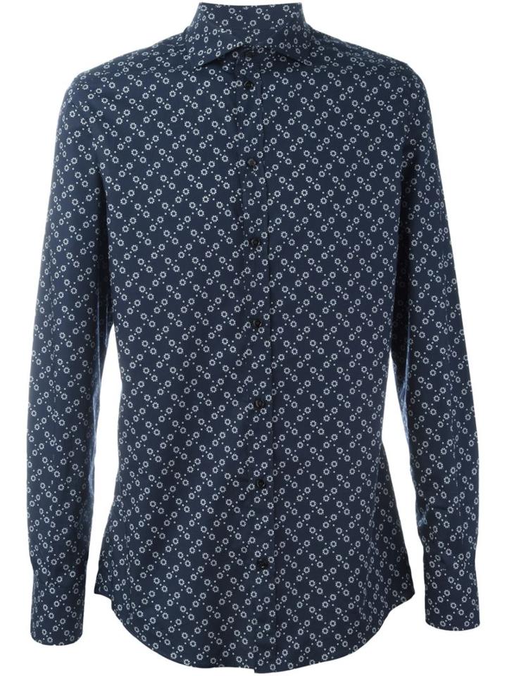 Dolce & Gabbana Flower Print Shirt, Men's, Size: 41, Blue, Cotton