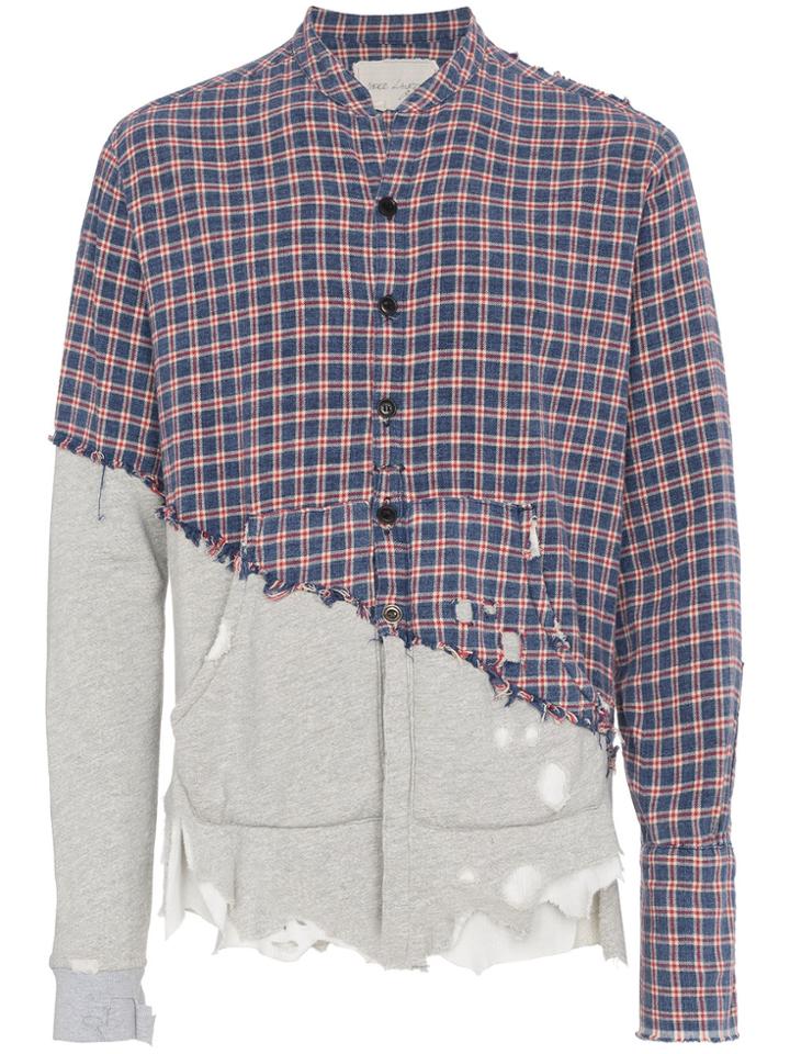 Greg Lauren 50/50 Plaid Flannel And Jersey Shirt - Blue
