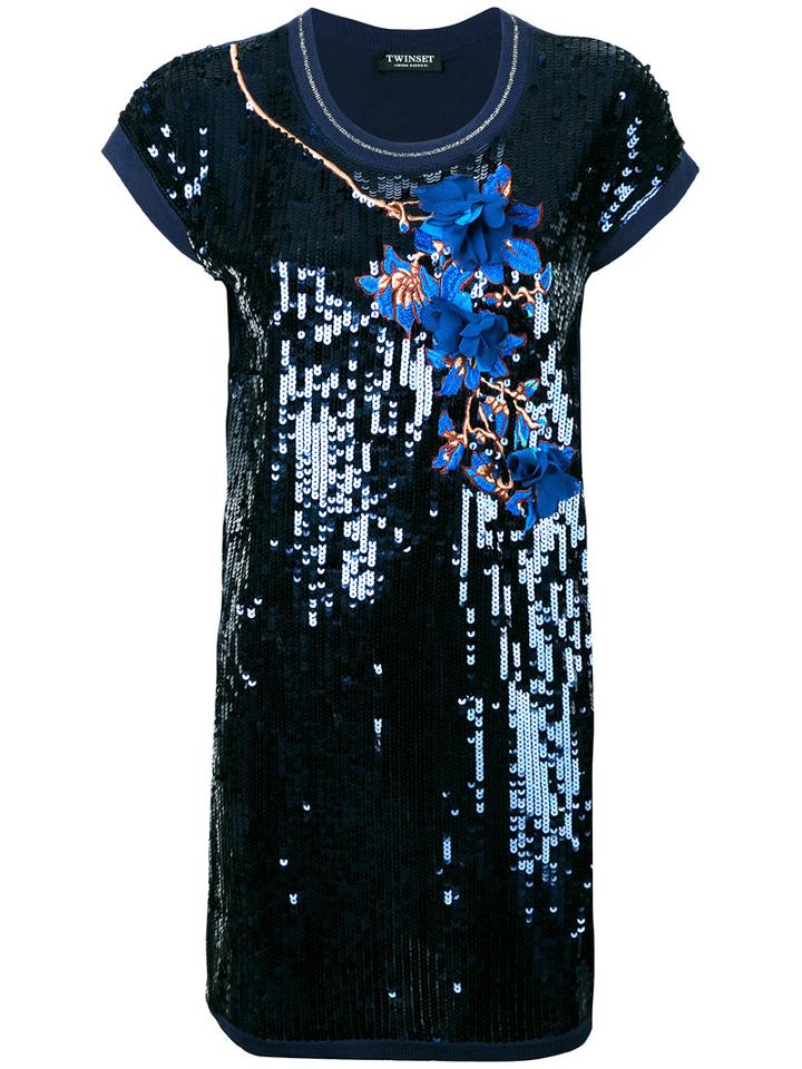 Twin-set - Sequin Embellished Dress - Women - Cotton/nylon/polyester/viscose - Xs, Blue, Cotton/nylon/polyester/viscose