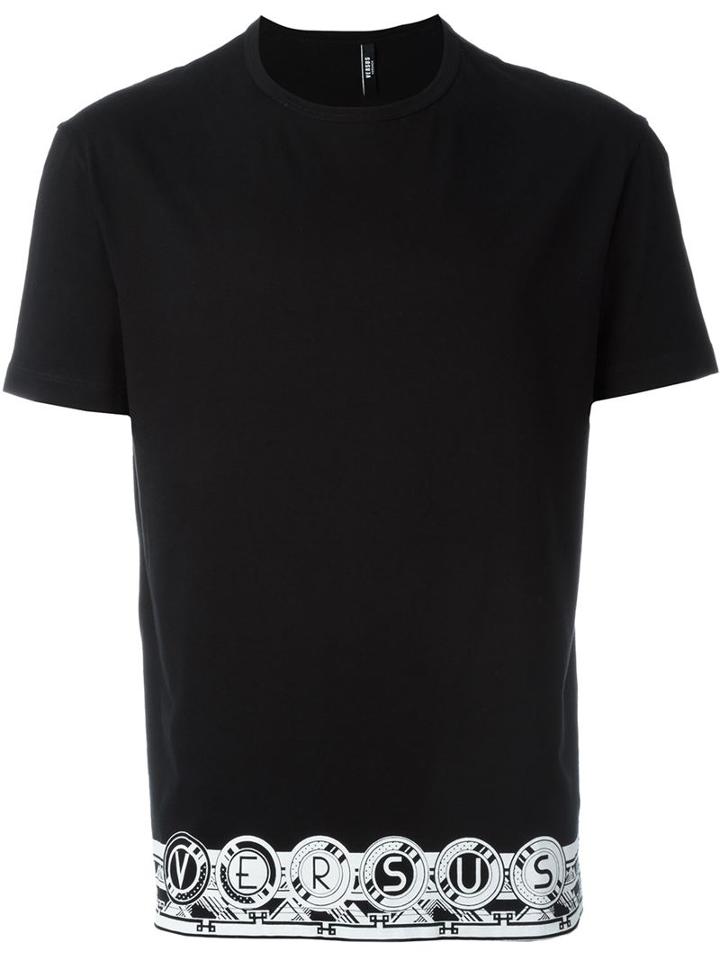 Versus Hem Logo Print T-shirt, Men's, Size: L, Black, Cotton