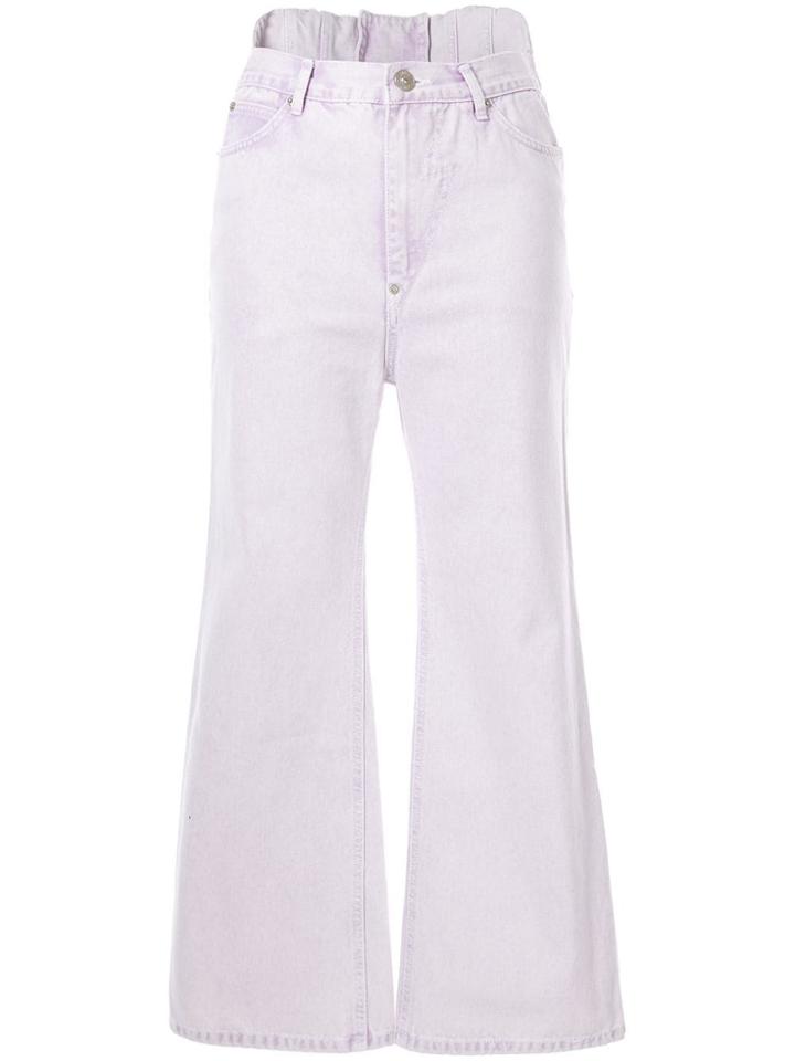 Pushbutton Cropped Flared Jeans - Purple