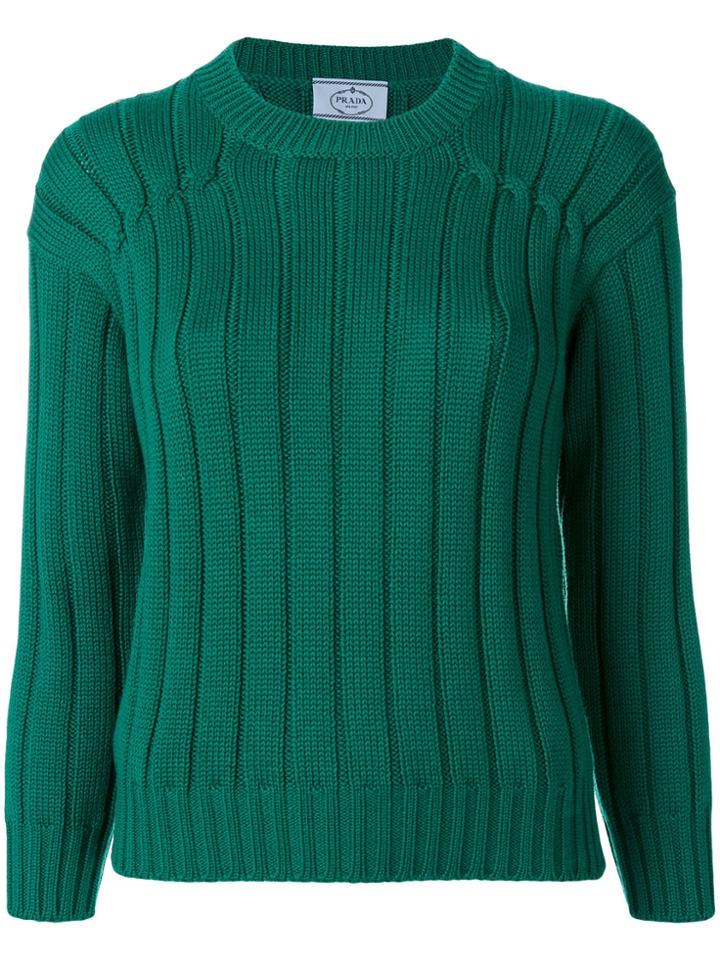 Prada Crew Neck Ribbed Jumper - Green