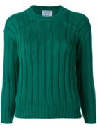 Prada Crew Neck Ribbed Jumper - Green
