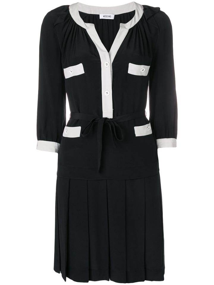 Moschino Vintage Contrast-trim Pleated Dress - Black