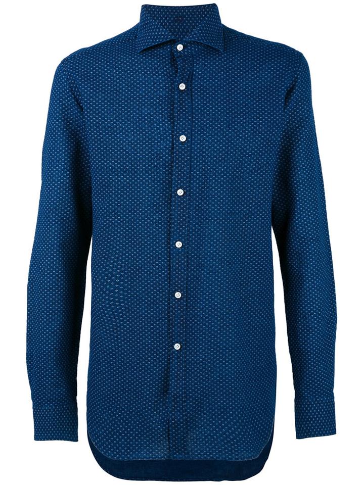Fay Woven Pattern Shirt, Size: 41, Blue, Cotton/linen/flax