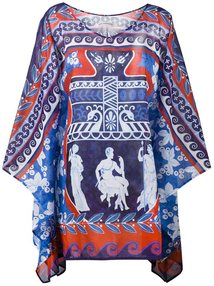 Mary Katrantzou - Bluebird Print Beach Poncho - Women - Cotton - M, Blue, Cotton