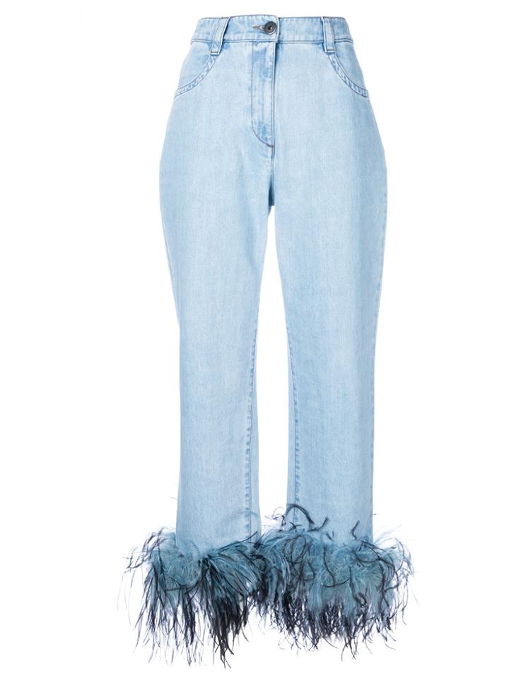 Prada Feather Detail Jeans - Blue
