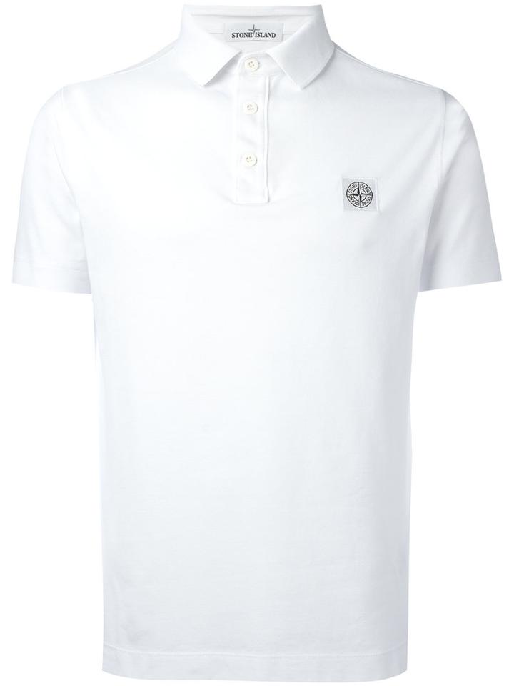 Stone Island Logo Patch Polo Shirt, Men's, Size: Small, White, Cotton/spandex/elastane
