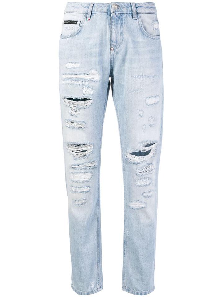 Philipp Plein Relaxed Fit Ripped Jeans - Blue