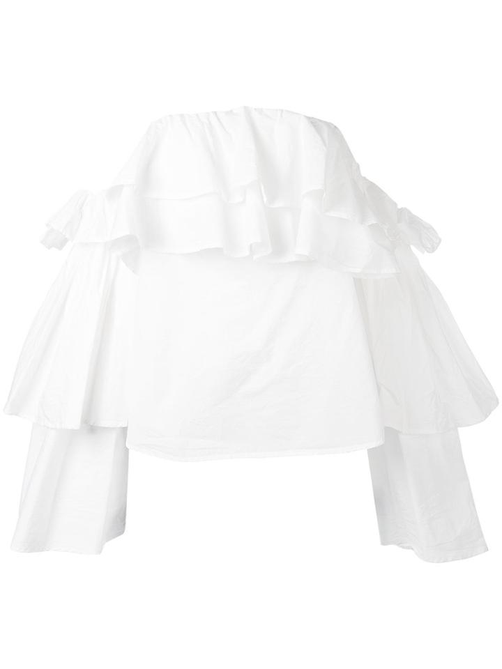 Erika Cavallini - Off-shoulder Ruffled Blouse - Women - Cotton - 40, White, Cotton