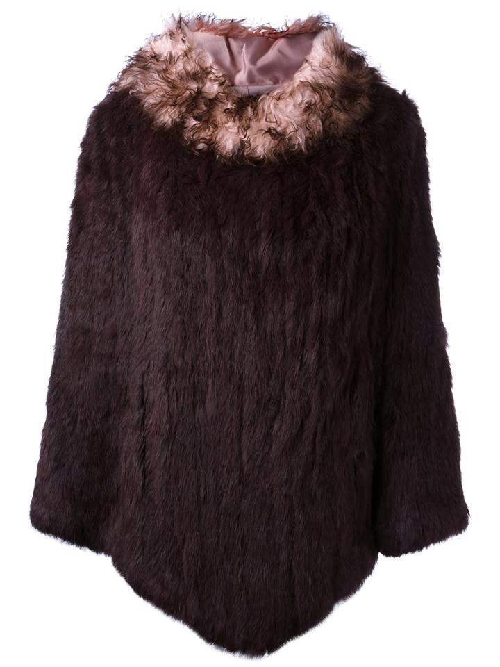 Twin-set Two-tone Cape, Women's, Size: Small, Pink/purple, Cotton/polyester/rabbit Fur/lamb Fur