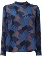L'autre Chose Hands Print Blouse, Women's, Size: 44, Blue, Silk