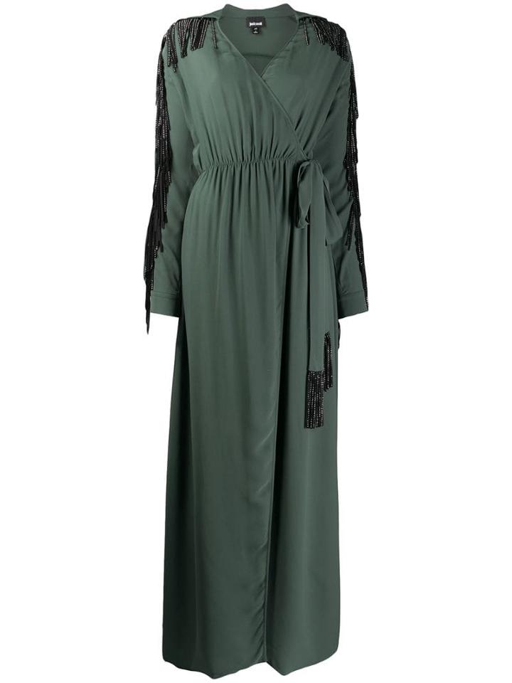 Just Cavalli Embellished Fringe Wrap Dress - Green