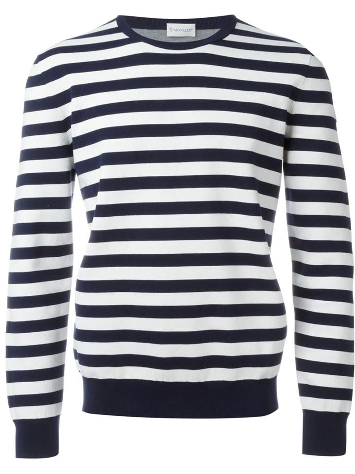 Moncler Striped Sweatshirt, Men's, Size: Xl, Blue, Cotton/polyamide