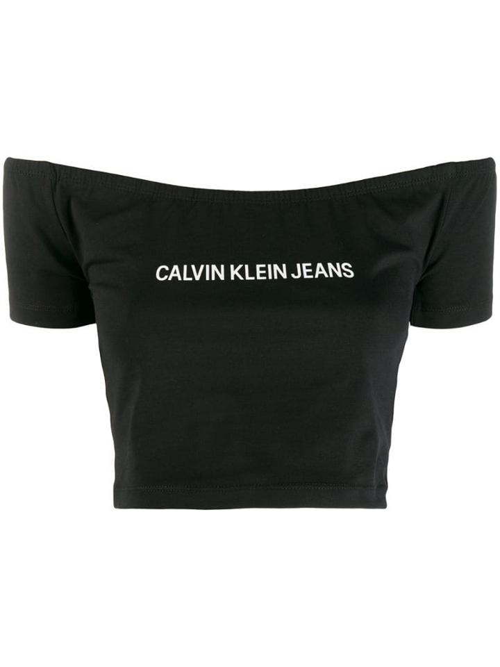 Calvin Klein Jeans Logo Print Crop Top - Black
