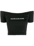 Calvin Klein Jeans Logo Print Crop Top - Black