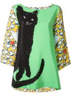 Tsumori Chisato Cat Print Blouse, Women's, Size: 2, Green, Silk