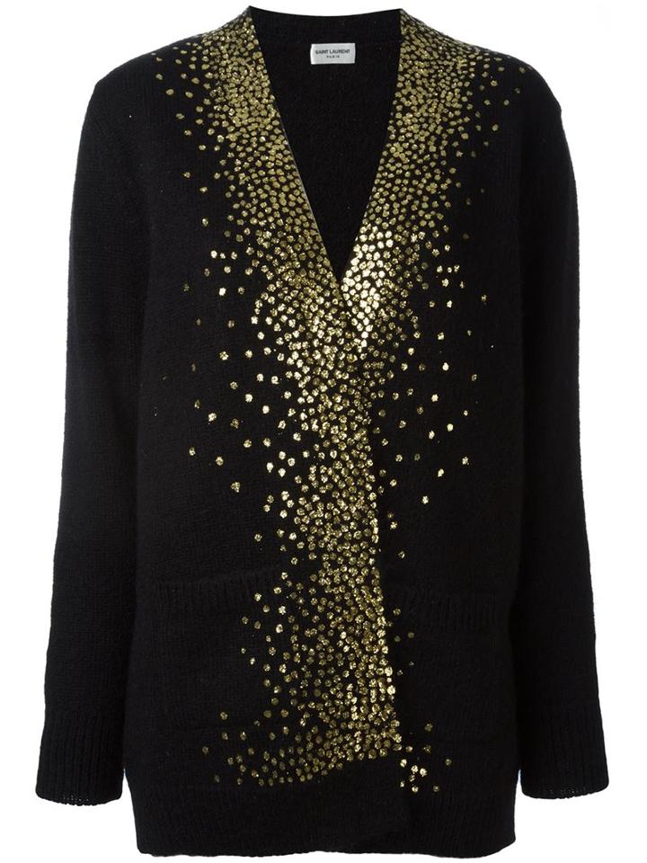 Saint Laurent Milky Way V-neck Cardigan, Women's, Size: Xs, Black, Nylon/mohair/wool