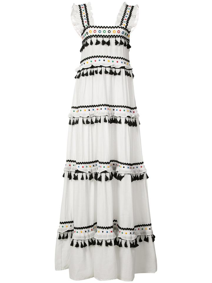 Dodo Bar Or - Tiered Pompom Maxi Dress - Women - Cotton - S, White, Cotton