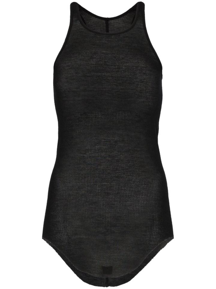 Rick Owens Racerback Ribbed Silk Tank Top - Black
