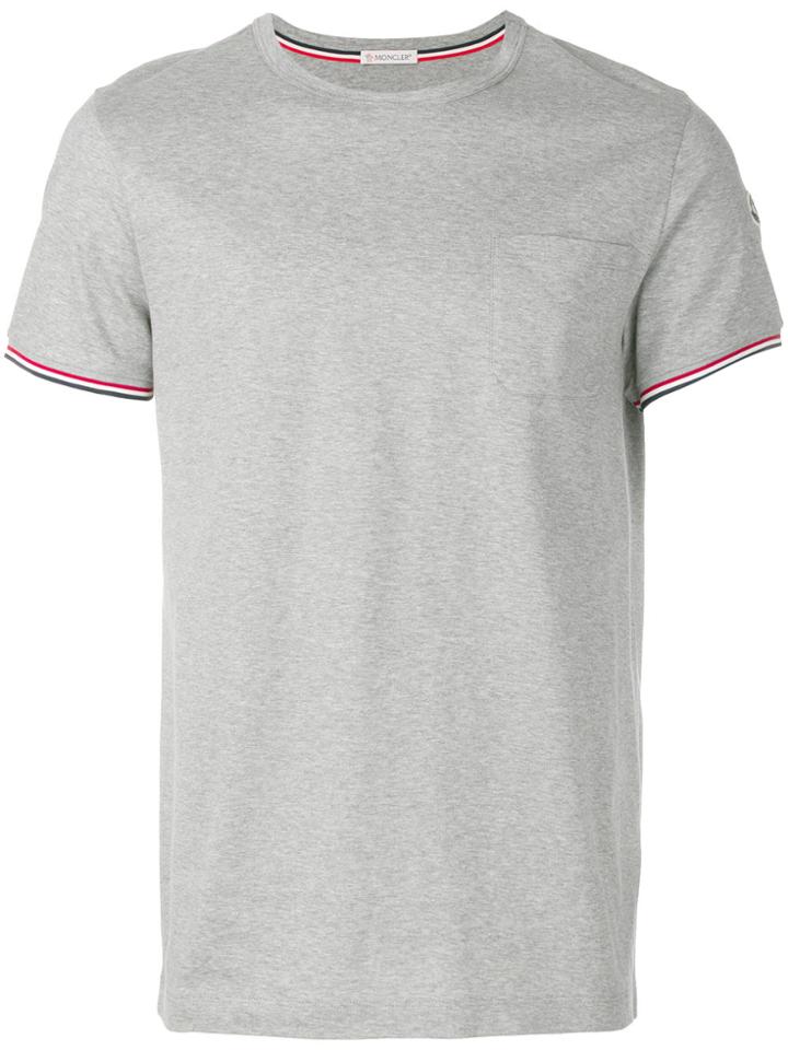 Moncler Tri-colour Striped Trim T-shirt - Grey