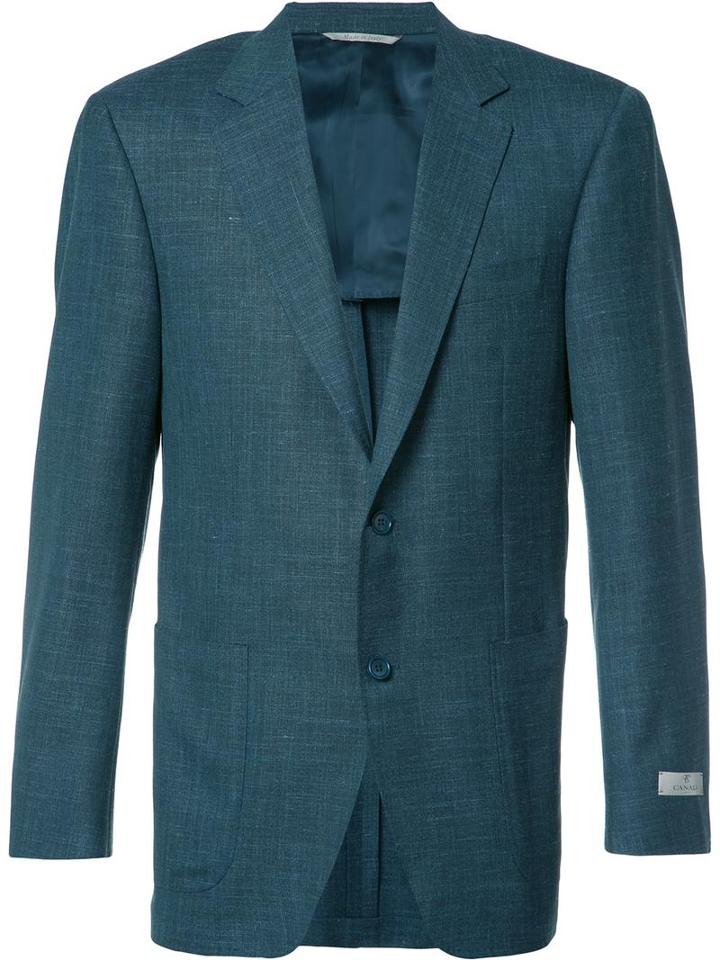 Canali Button Up Blazer, Men's, Size: 58, Blue, Cupro/silk/linen/flax/wool