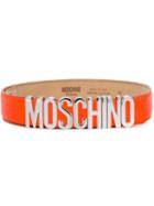 Moschino Logo Plaque Belt, Women's, Size: 90, Yellow/orange, Calf Leather/metal