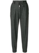 Eleventy Striped Cropped Trousers - Grey