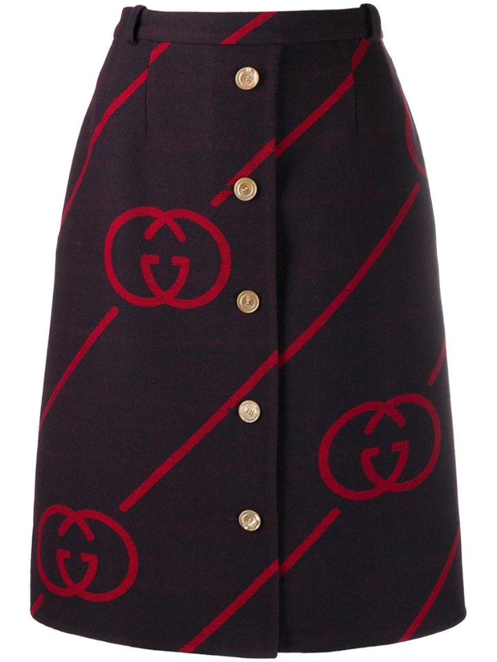 Gucci Interlocking G Reversible Wool Skirt - Red