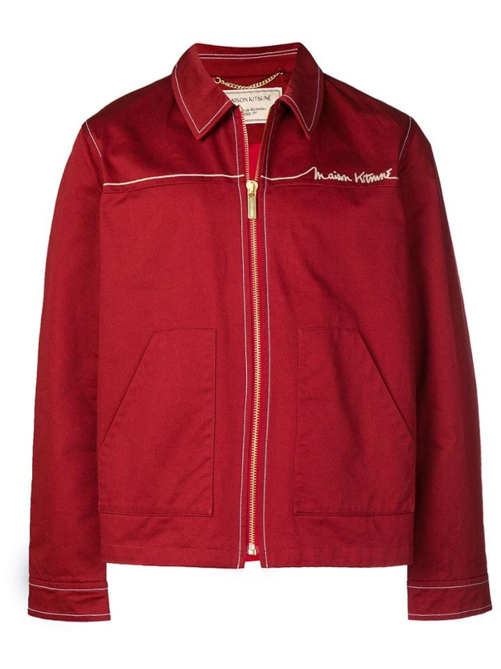 Maison Kitsuné Contrast Stitch Zipped Jacket - Red