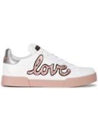 Dolce & Gabbana Love Glitter Embellished Sneakers - White