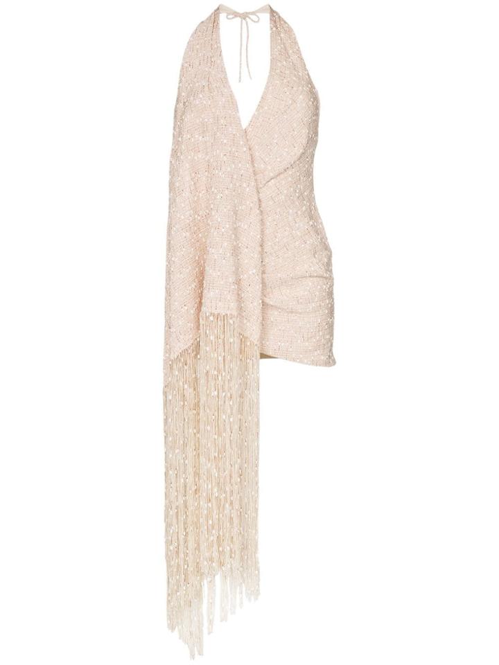 Jacquemus Halterneck Draped Fringing Mini Dress - Neutrals
