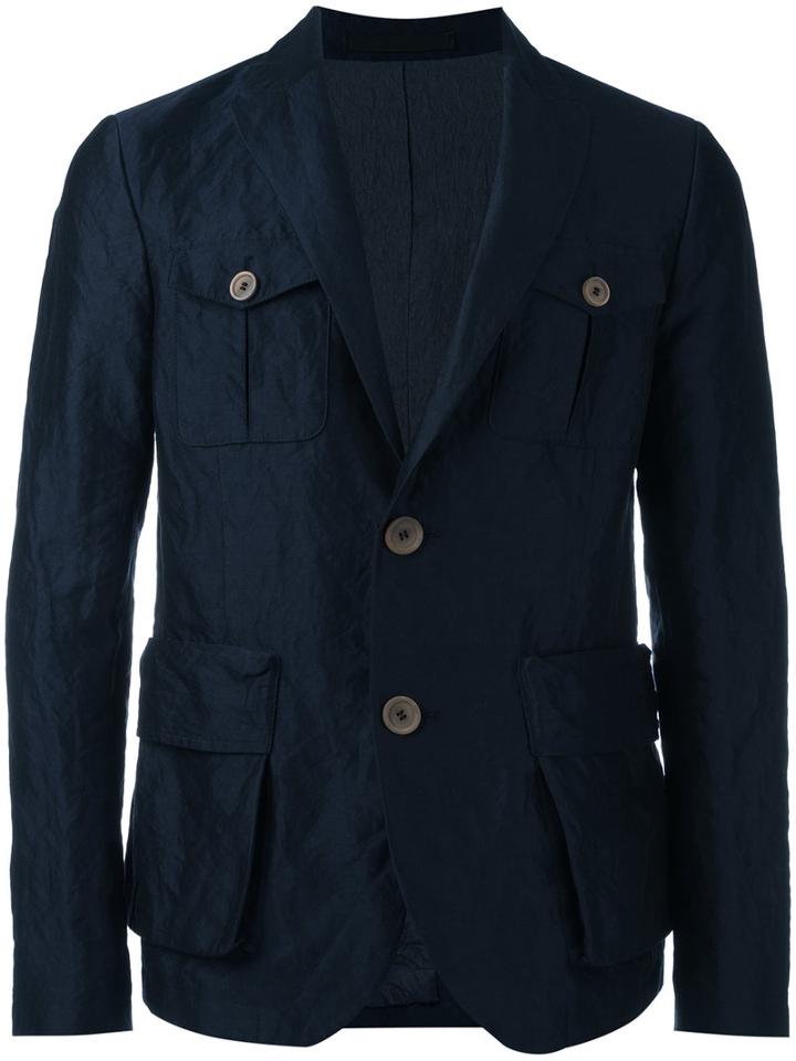Giorgio Armani Button-embellished Blazer, Men's, Size: 52, Blue, Cotton/silk/steel/polyester
