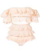 Zimmermann Ruffle Lace Swimsuit - Yellow & Orange