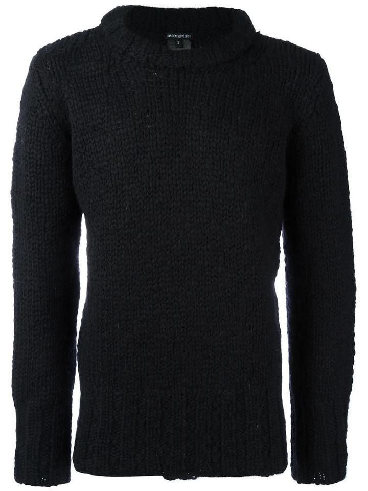 Ann Demeulemeester Chunky Knit Oversized Sweater, Men's, Size: Small, Black, Wool