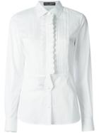 Dolce & Gabbana Embroidered Pleated Bib Shirt, Women's, Size: 42, White, Cotton/spandex/elastane