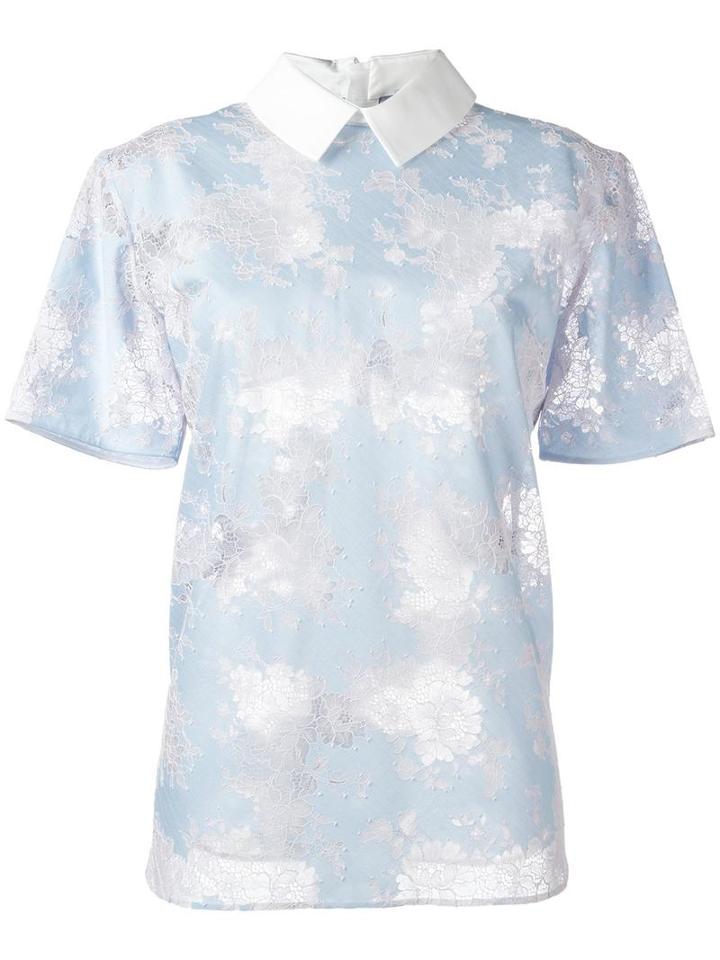 Carven Classic Collar Lace T-shirt, Women's, Size: 38, Blue, Cotton/nylon