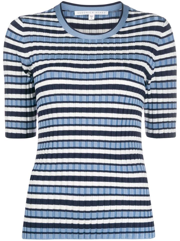 Veronica Beard Striped Ribbed Top - Blue