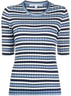 Veronica Beard Striped Ribbed Top - Blue
