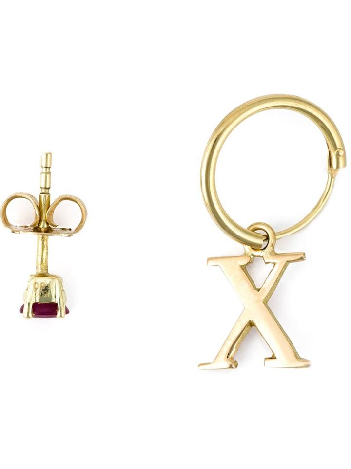 Wouters & Hendrix Gold X Hoop & Ruby Stud Set Of Earrings