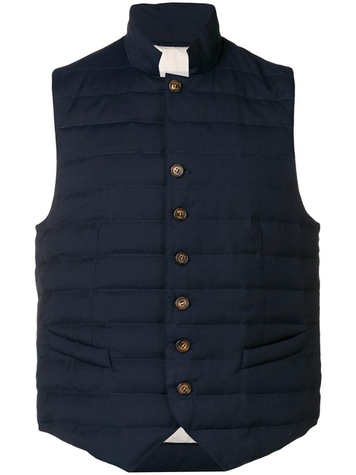 Eleventy Quilted Button Vest - Blue